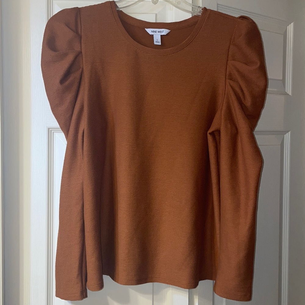 Nine West Pleat Sleeve Crewneck Top
